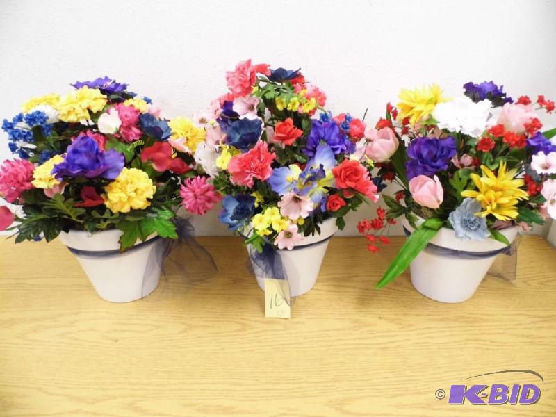 3 Pots of Artificial Flowers