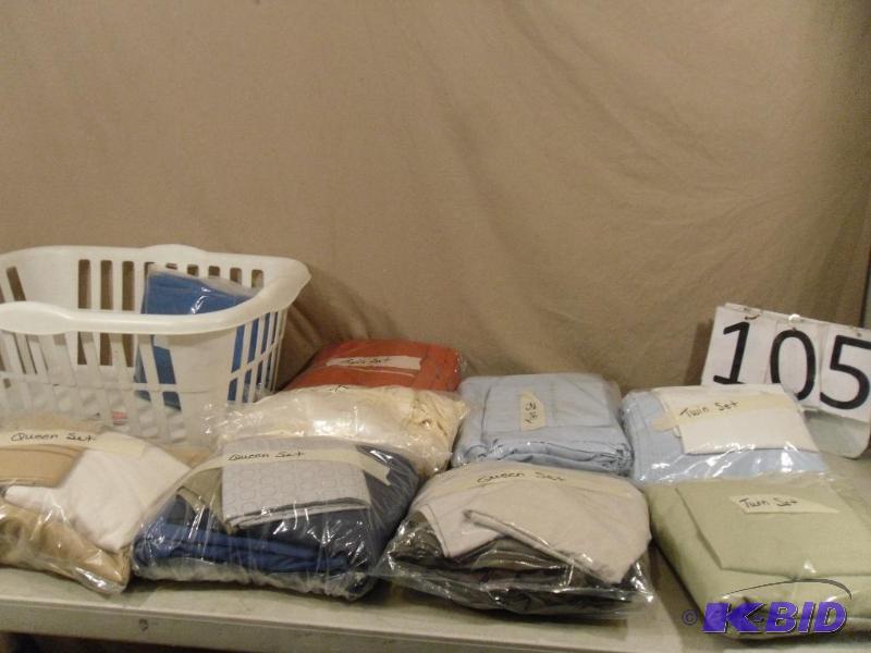 lot 105 image: Clothes Basket with Assorted Twin and Queen S...