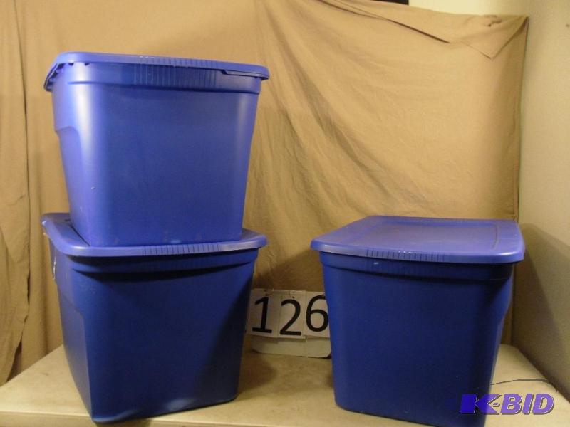 lot 126 image: Lot of 3 Large Matching 30 Gallon Totes with ...