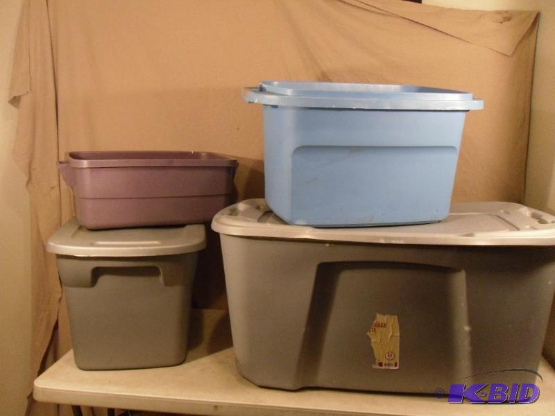 lot 130 image: Lot of 4 Assorted Totes. 2 Have Lids. All nee...