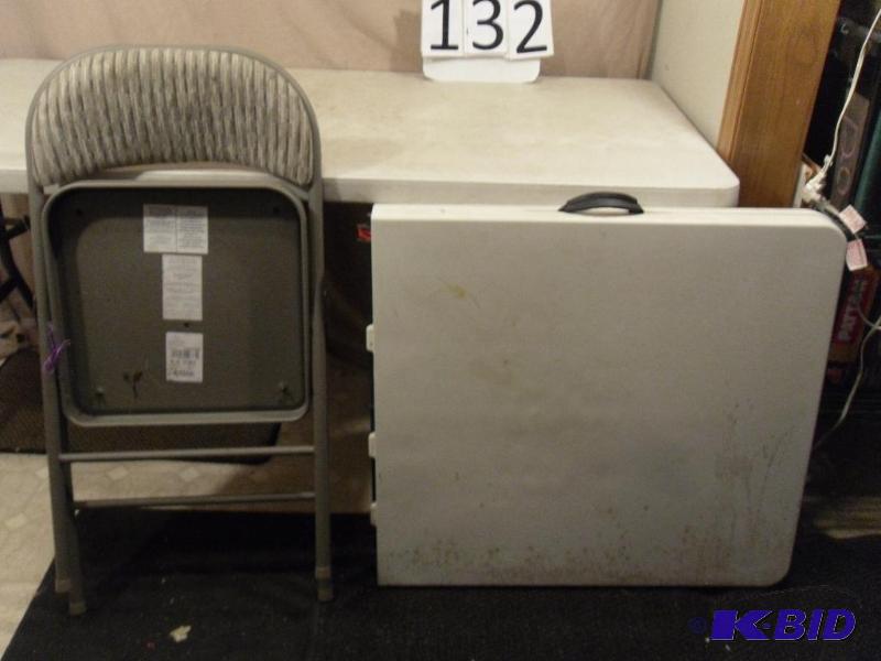 lot 132 image: Folding 5 Ft Table and Folding Chair. Needs s...