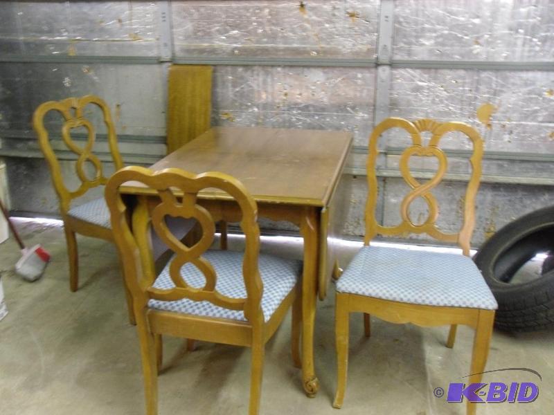 lot 136 image: Wood Drop Side Kitchen Table with Leaf and 3 ...