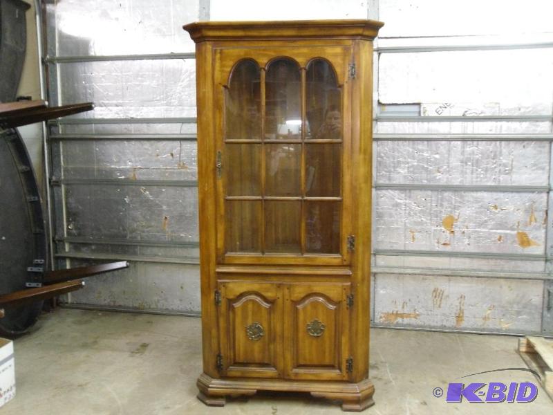 lot 143 image: Wood Light Up Corner Cabinet. Measures approx...