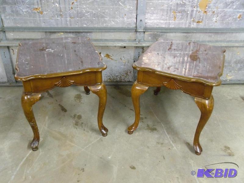 lot 144 image: 2 Wood End Tables. Scratches, scuffs, etc fro...