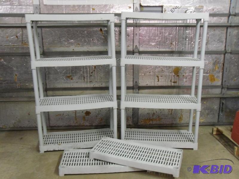 lot 146 image: 2 Matching 4 Tier Plastic Shelves. Comes with...