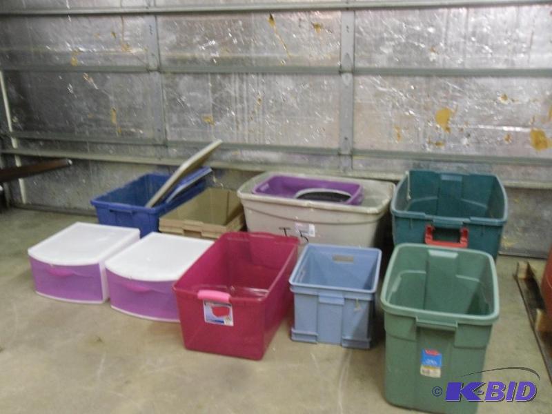 lot 149 image: Lot of Assorted Totes, 2 Storage Drawers, and...