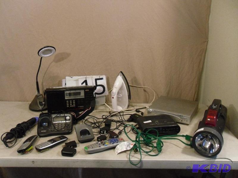 lot 15 image: Lot of Assorted Electronics. Iron, World Band...