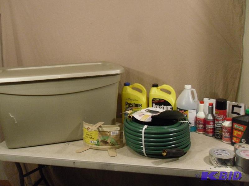 lot 35 image: Large Tote with Lid, Shop Chemicals (some par...