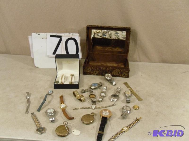 lot 70 image: Lot of Assorted Watches and Jewelry Box. Limi...