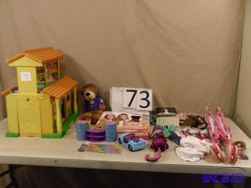 lot 73 image: Neat Fold Up Doll House, Doll Stroller, Doll ...