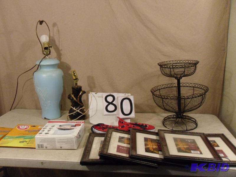 lot 80 image: 5 New Picture Frames, 2 Lamps, Neat Metal Bas...