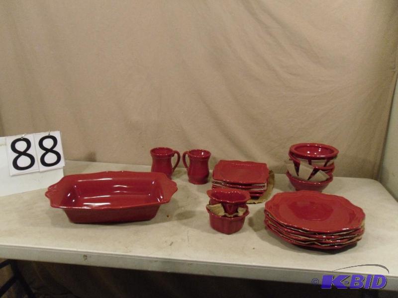lot 88 image: Lot of New Red Princess House Dinnerware. Loo...