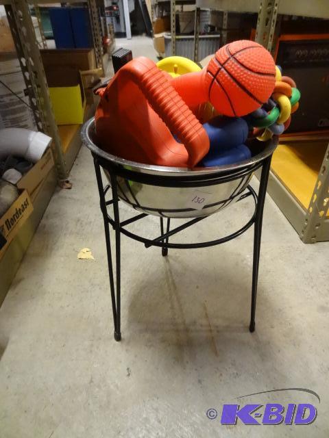 lot 130 image: Metal Dog Dish and Stand, Dog Chew Toys and R...