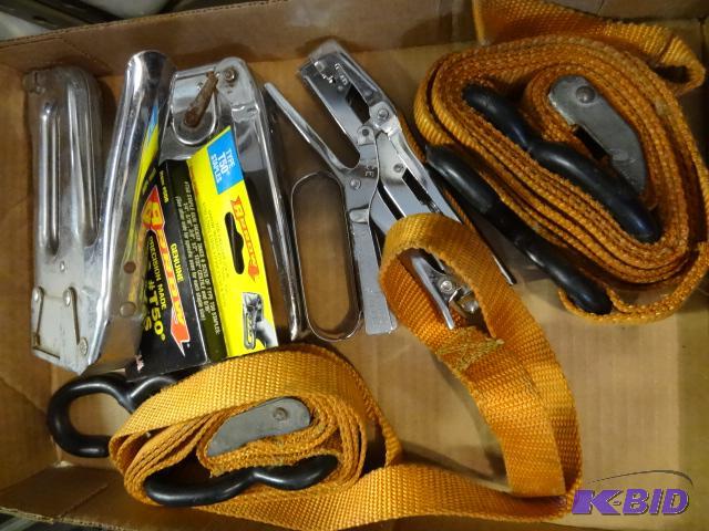 lot 211 image: 2 Tiedown Straps, Hand Stapler and 2 Staples...