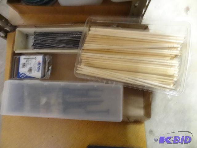lot 239 image: Bin of Wood Chop Sticks, Pole Barn Spikes, Lo...