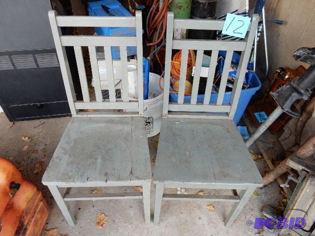 2 nice solid straight back chairs.. Painted, ...