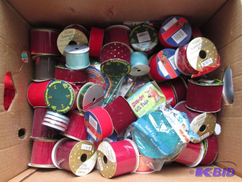Large lot of new spools of Holiday theme ribb...