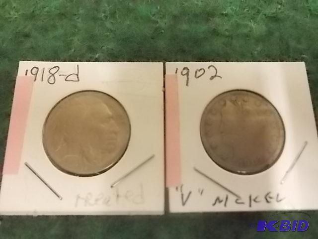 1902 V Nickel &amp 1918 D Buffalo Treated...