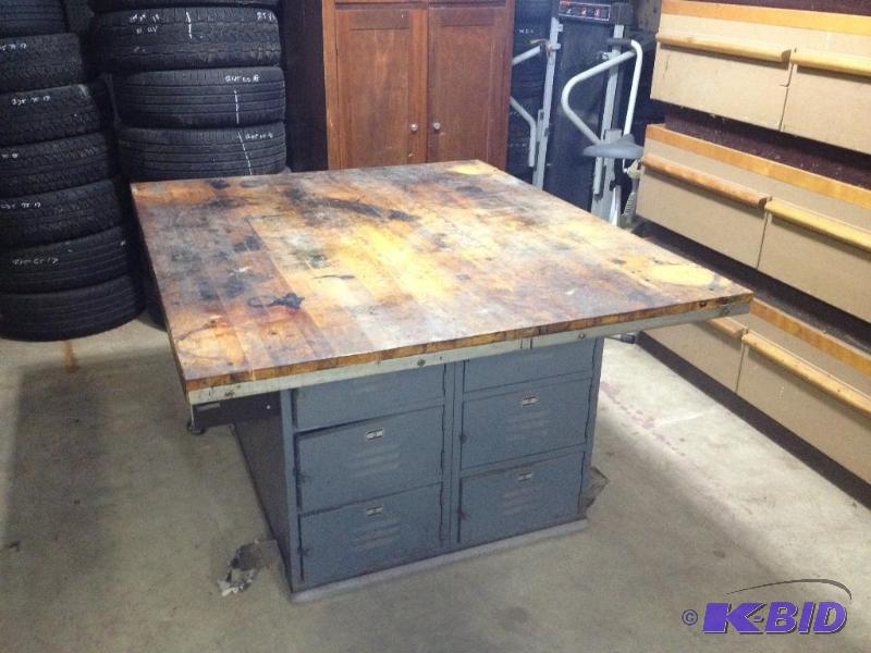 Large Shop Table on Casters w Under-Bench Lockers