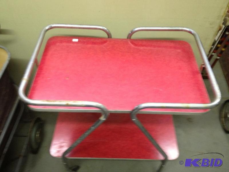 Retro Red and Chrome Dining Cart on Wheels