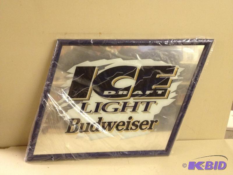 NIB Budweiser ICE Draft Light Mirror Sign&nbs...