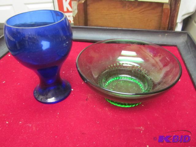 Lot of (2) glass pieces, one marked and other...