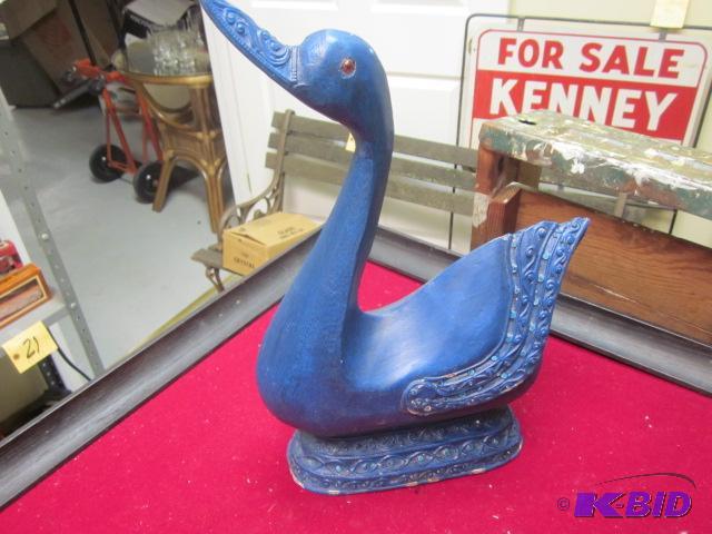 Decorative chalkware blue swan with jewels, 1...
