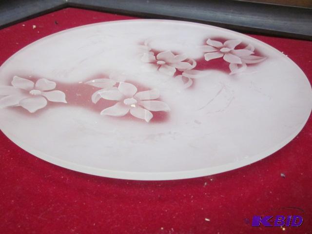 12 inch frosted and etched glass serving plat...