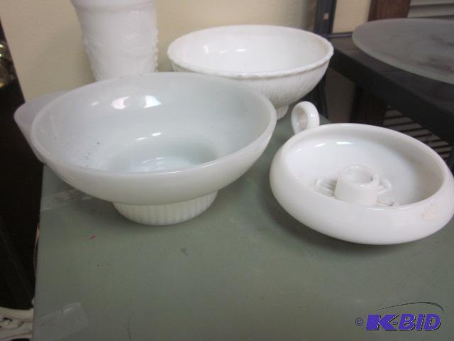 Lot of milk glass.  &nbsp  &nbsp...