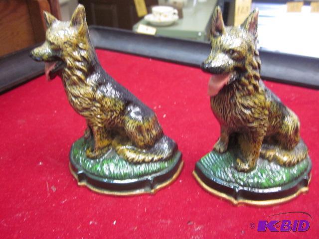 Pair of vintage cast iron German Shepard book...