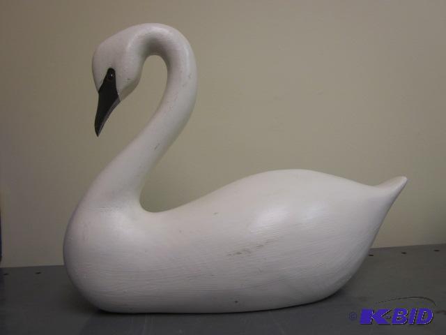 Large 18 inch wood snow swan hand carved pain...