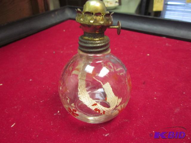 Antique mini hurricane oil lamp, hand painted...