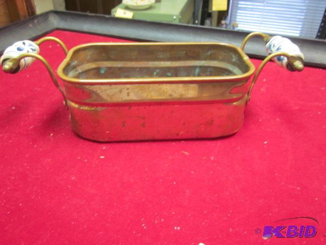 Vintage copper and ceramic handled planter po...