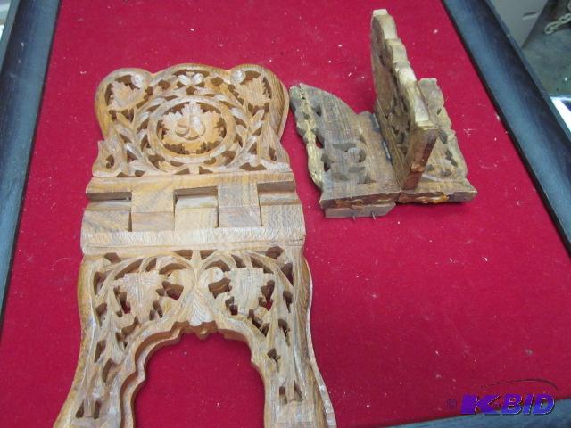 Pair of carved wood book holder and other.  &...