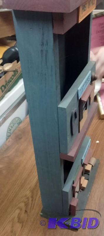 Wooden standing letter holder, stands 19&quot...