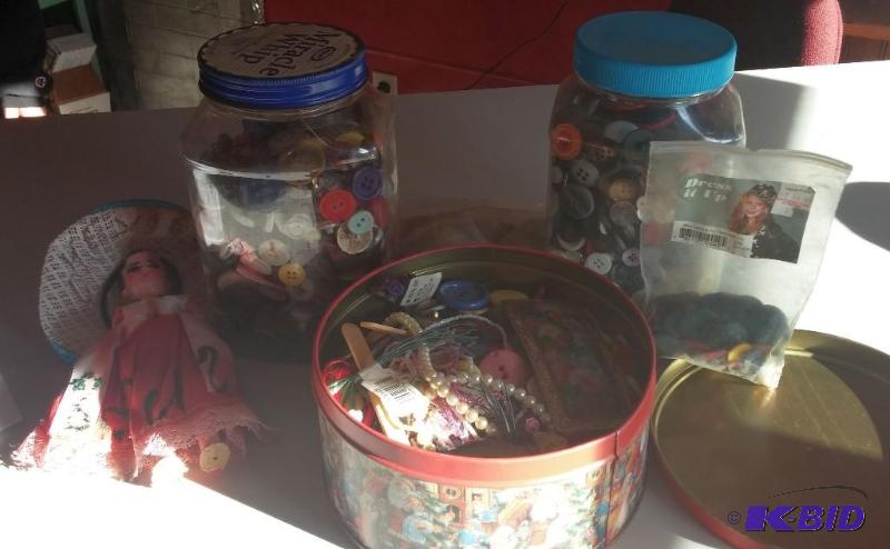 Large lot of vintage buttons and doll...