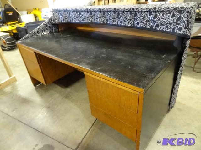 lot 17 image: Wood Office Desk. 5 Drawer. Turned into a Che...