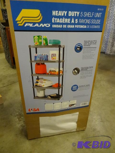 lot 6 image: Plano Heavy Duty 5 Shelf Unit. 36 X 18 X 74. ...