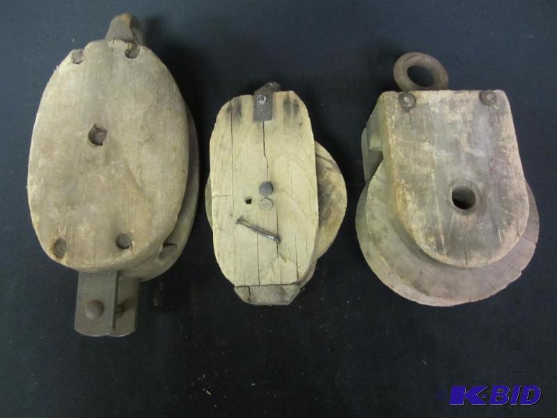 Primative Wood Block and Tackle Pulleys