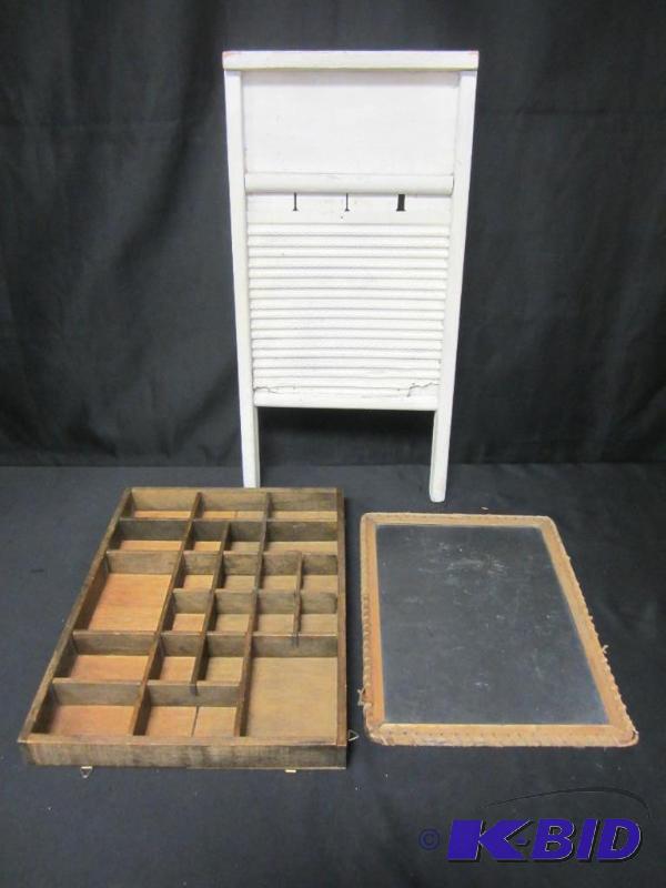 Vintage Washboard,Chalkborad and Shadow Box