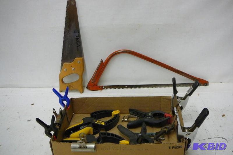 Large lot of clamps and 2 hand saws&nbsp...