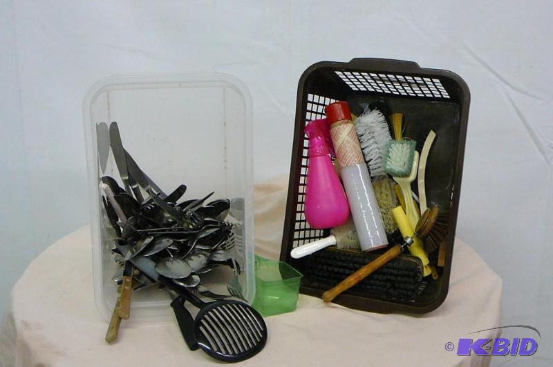 Large lot of scrub brushes and silverware&nbs...