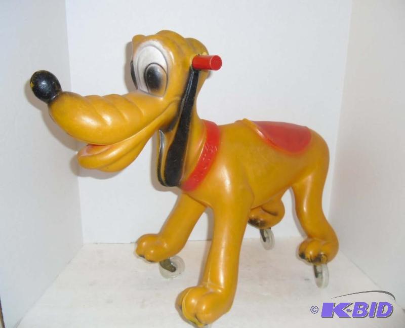 lot 20012 image: Vintage Disney Pluto - Ride On Toy with Caster Wheels Wood & Hard Plastic