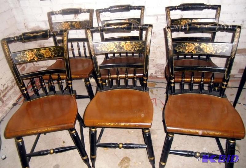 lot 20023 image: 6 Hitchcock Black Harvest Stenciled Chairs