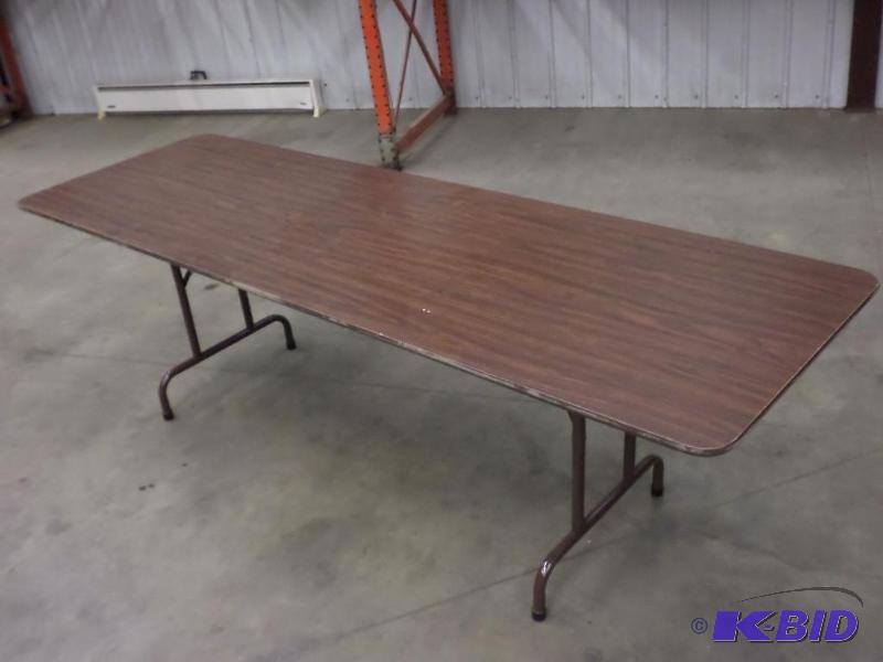 8ft Folding Steel-Framed Table With Wood Top...