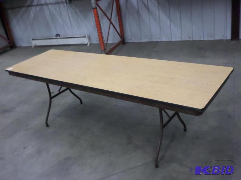 8ft Folding Steel-Framed Table With Wood Top...