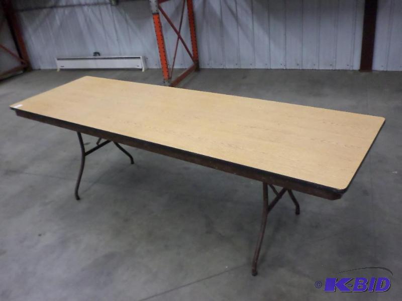 8ft Folding Steel-Framed Table With Wood Top...
