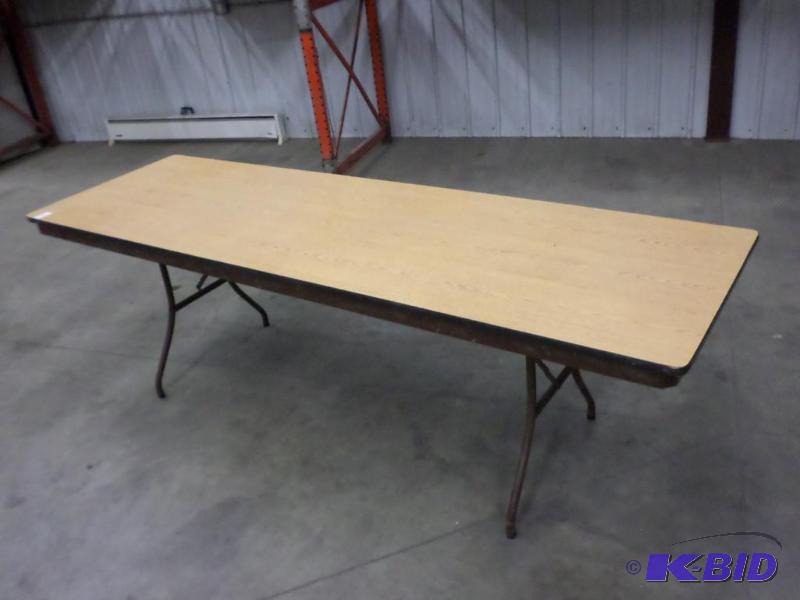 8ft Folding Steel-Framed Table With Wood Top...
