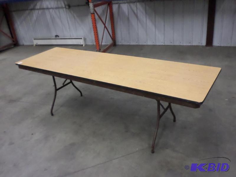 8ft Folding Steel-Framed Table With Wood Top...