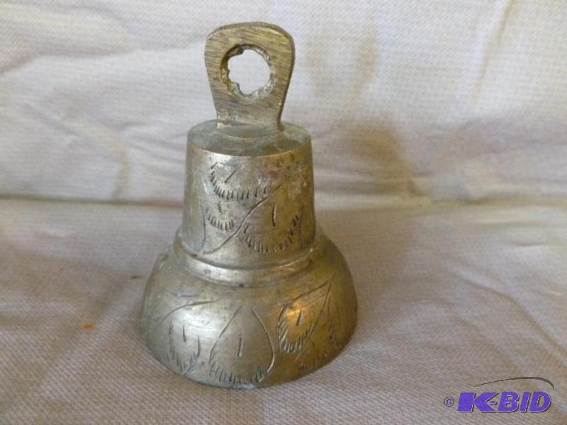 lot 107 image: Vintage etched cast brass finger dinner bell ...